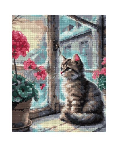 Алмазна мозаїка «Квітка та кошеня» 40х50 см, ТМ SANTI