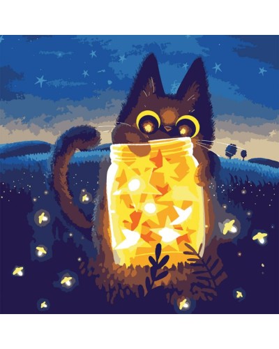 Картина за номерами «Кошеня з зірками» 40х40 см з LED-підсвіткою, ТМ SANTI