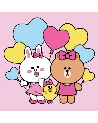 Картина за номерами «Лайн Френдс. Коні, Саллі, Чоко та повітряні кулі» 25х25 см з LED-підсвіткою, ТМ SANTI