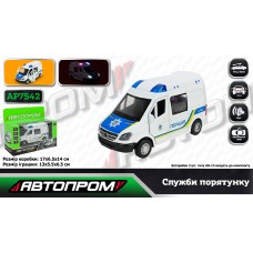 Машина «Поліція» 13 см 1:32 металева зі світлом,звуком та дверима що відкриваються, на батарейці, у коробці 17х14х6,5 см, Автопром