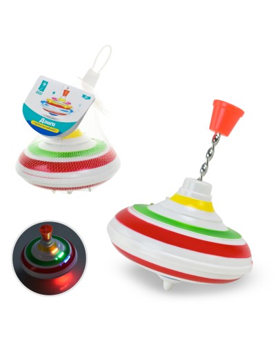 Дзига «Грай та навчайся» 12х12х12 см музична зі світлом на батарейці, у сітці 12х12х13 см