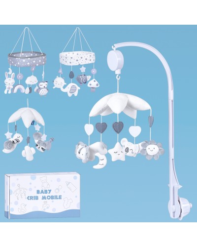 Карусель на ліжечко з заводним механізмом, музикою, підвісками, на батарейці, в асортименті, у коробці 35,5х20х8 см.