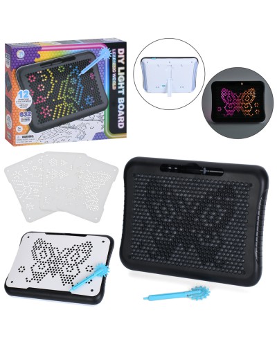 Дошка для малювання 23х18х4.5 см зісвітлом, ручкою 2 в 1 та 3 картками, на батарейках, у коробці 25,5х21,5х5 см.