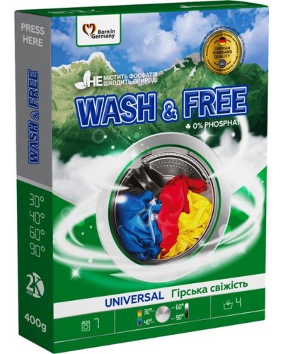 Порошок для прання «Гірська свіжість» універсал 400 г, Wash&Free