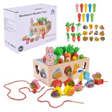 Сортер дерев'яний 21,5х16х9 см на 31 елемент з рибалкою та шнурівкою, у коробці 22,5х10х17 см