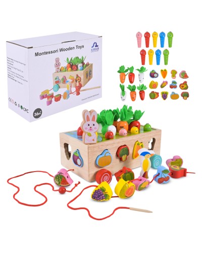 Сортер дерев'яний 21,5х16х9 см на 31 елемент з рибалкою та шнурівкою, у коробці 22,5х10х17 см