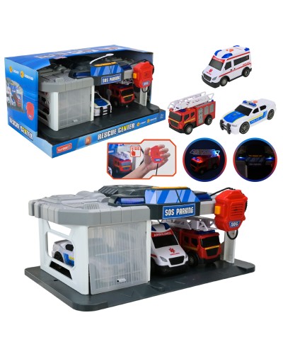 Паркінг 35х21х15 см зі світлм, звуком та 3 машинками по 13 см, на батарейці,у коробці 38х23х19 см