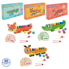 Сортер «Тваринка» 22 см, дерев`яний з намистинами, пінцетом та 20 картками, в асортименті, у коробці 23,7х13,3х3,5 см