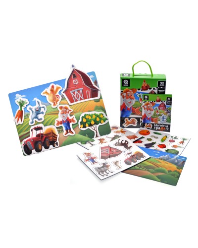 Гра магнітна «Ферма»: дошка 18х5х22,5 см, 32 магніти та книга із завданнями, у коробці 18х22,5х5 см