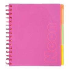 Зошит з роздільниками «NEON» В5 на 120 аркушів у клітинку з пластиковою обкладинкою на спіралі збоку, рожевий, ТМ Buromax