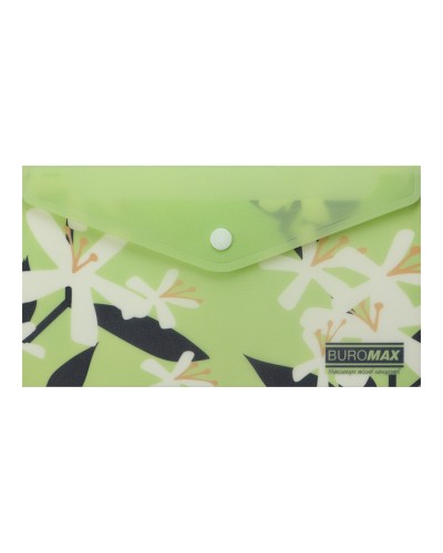 Папка-конверт на кнопці «ARABESKI» DL з матового напівпрозорого пластику, салатова, ТМ Buromax