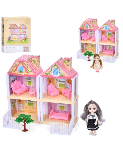 Будиночок 46х30х41 см 2-поверховий на 74 деталі з меблями та лялькою, у коробці 26х33,5х8,5 см