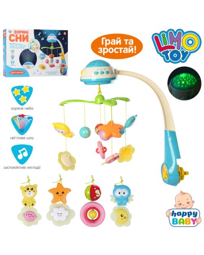 Карусель на ліжечко музична з проектором та підвісками, на батарейках, у коробці 58x38,5x15 см