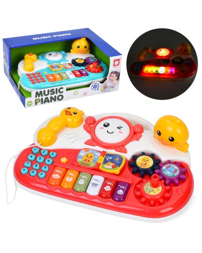 Піаніно 25х18х8 см музичне зі світлом та звуком, перемикачем режимів, телефоном, шестернями, барабаном, на батарейці, у коробці 26,5х11х19 см