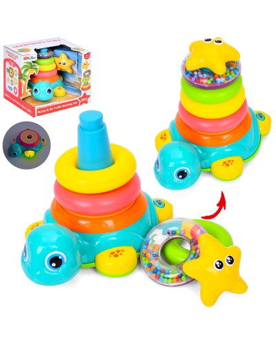Пірамідка-каталочка «Черепаха» 22 см музична зі світлом на 5 кілець з брязкальцем, на батарейках, у коробці 24,5х21,5х25 см.