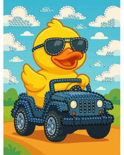 Набір з алмазною мозаїкою з частковою викладкою «Качка на машині» 15х20 см, ТМ Ідейка