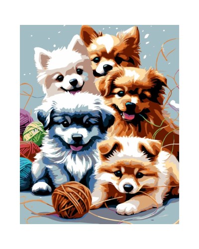 Картина за номерами «Веселі цуценята» 40х50 см, ТМ Strateg