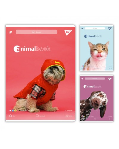 Канцелярська книга «Animalbook» на 48 аркушів у клітинку з ламінованою обкладинкою, в асортименті, ТМ Yes