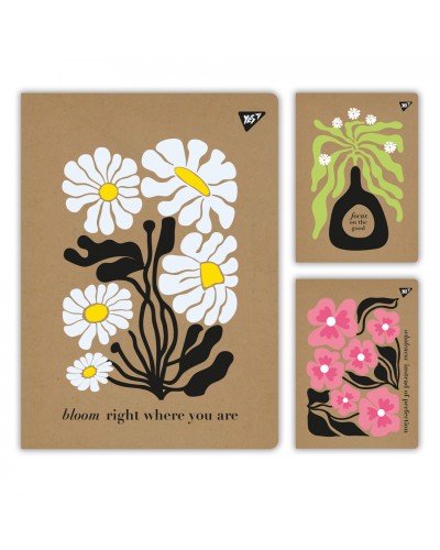 Канцелярська книга «Квіти» на 48 аркушів у клітинку з ламінованою обкладинкою, в асортименті, ТМ Yes