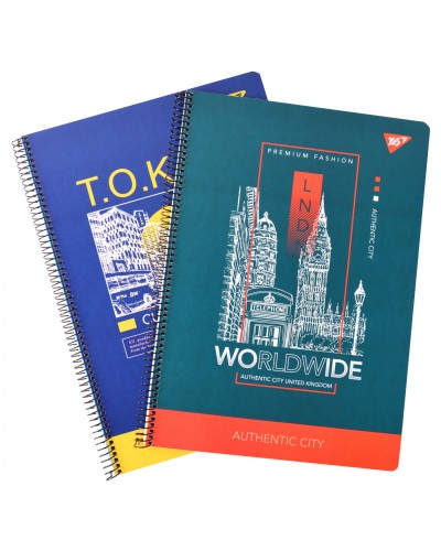 Канцелярська книга «Dream place» на 80 аркушів у клітинку з ламінованою обкладинкою на спіралі збоку, в асортименті, ТМ Yes