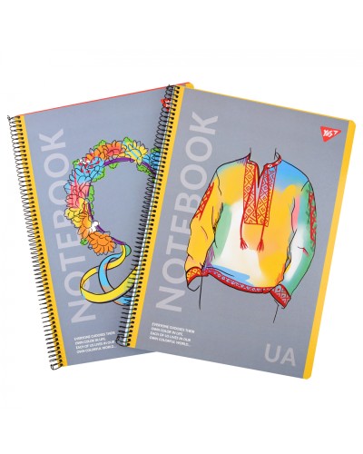 Канцелярська книга «Notebook» на 80 аркушів у клітинку з ламінованою обкладинкою на спіралі збоку, в асортименті, ТМ Yes