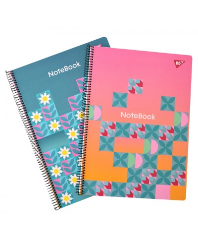 Канцелярська книга «Simple flowers» на 80 аркушів у клітинку з ламінованою обкладинкою на спіралі збоку, в асортименті, ТМ Yes