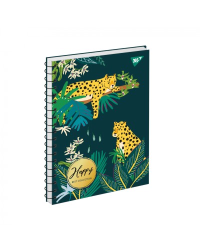 Блокнот «Happy» А5 на 80 аркушів у клітинку з ламінованою обкладинкою на спіралі збоку, в асортименті, ТМ Yes