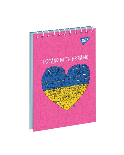 Блокнот «Stand with Ukraine» А6 на 80 аркушів у клітинку з ламінованою обкладинкою на спіралі зверху, в асортименті, ТМ Yes