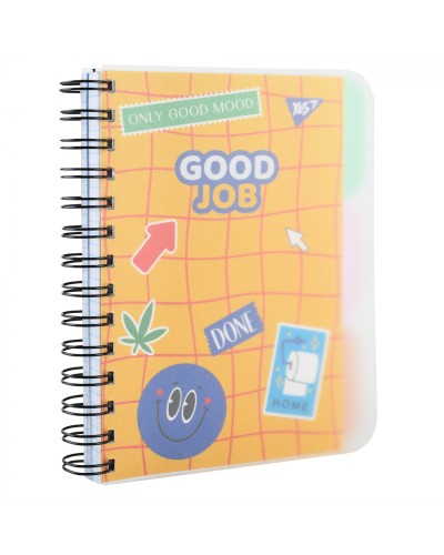 Блокнот з роздільниками «Good job» В6 на 144 аркуші у клітинку з пластиковою обкладинкою на спіралі збоку, ТМ Yes