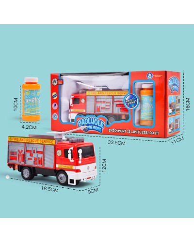 Пожежна машина 18,5х9х12 см зі світлом, на батарейц та мильні бульбашки, у коробці 33,5х11х16 см