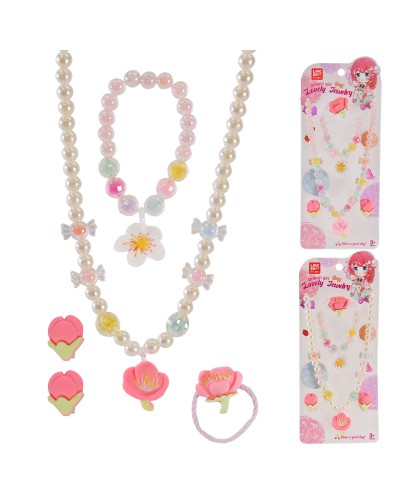 Набір прикрас: намисто, браслет, гумка, кліпси, в асортименті, у пакеті 9х1,5х22 см
