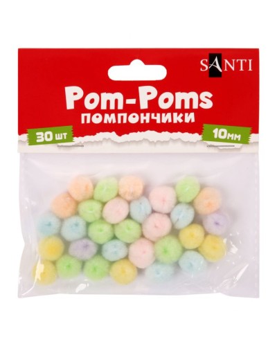 Помпони пастель d 10 мм, 30 шт в упаковці, SANTI