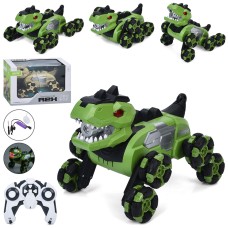 Динозавр 24,5 см р/к на акумуляторі музичний зі світлом, парою та USB, їздить, трюковий, в асортименті, у коробці 29х19х19 см