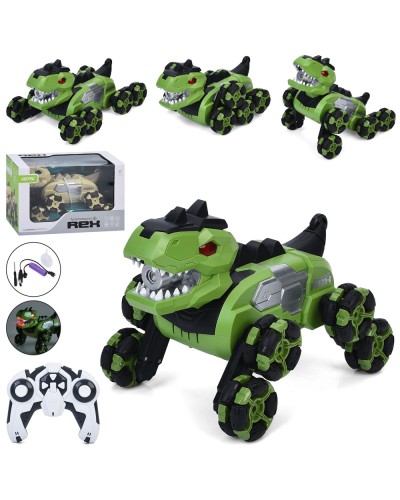 Динозавр 24,5 см р/к на акумуляторі музичний зі світлом, парою та USB, їздить, трюковий, в асортименті, у коробці 29х19х19 см