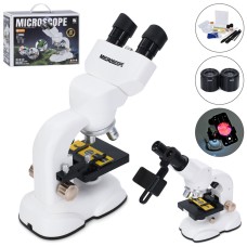 Мікроскоп 23х11х25 см зі світлом та склом, інструментами, тримачем для телефону, збільшення 400Х/800Х/1600Хна батарейці, у коробці 37х28,5х11,5 см