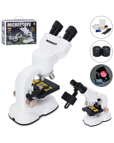 Мікроскоп 23х11х25 см зі світлом та склом, інструментами, тримачем для телефону, збільшення 400Х/800Х/1600Хна батарейці, у коробці 37х28,5х11,5 см
