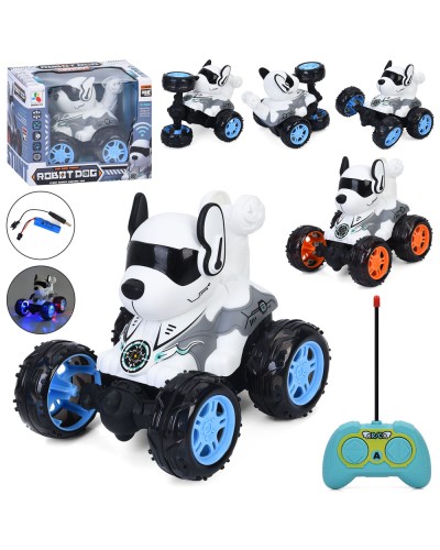 Машина «Пес» 19 см р/к на акумуляторі музична зі світлом та USB, трюкова, обертається на 360, в асортименті, у коробці 23х18х17,5 см