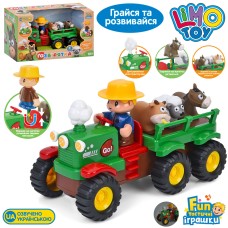 Трактор з причепом 25,5 см музичний зі світлом, українською озвучкою та 3 тваринами, їздить, на батарейці, у коробці 33х20х15 см