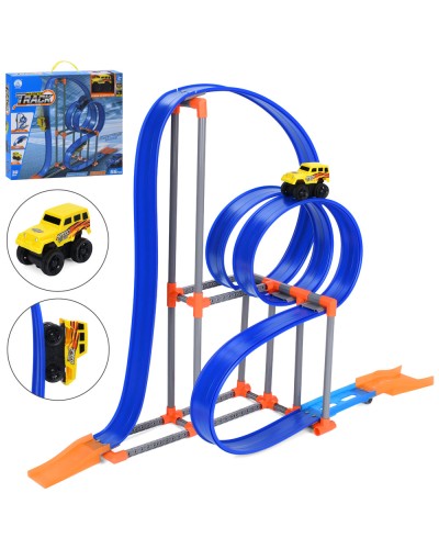 Трек 70х32х62 см на 56 деталей та машинка 7,5 см інерційна з обертанням на 360, у коробці 41х36х7 см