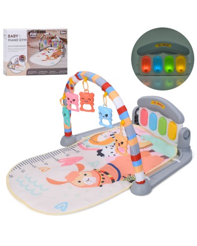 Килимок для немовляти 70х44 см, музичний зі світлом, аркою на 5 підвісок та піаніно, на батарейках, у коробці 43,5х30,5х7,5 см.