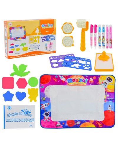 Килимок для малювання водою 100х71 см з трафаретами, 6 водяних маркерів та інструкція з малювання, у коробці 28х6х19 см