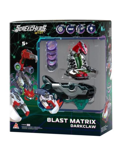 Ігровий набір Screechers Wild! «Дарккло» 9х12х9 см: запускалка-бластер, машина-трансформер та 5 дисків, на батарейці, у коробці 13х30х35 см