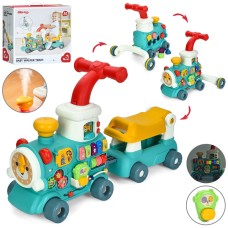 Ходунки-каталка «Потяг» 5 в 1 68,5x22x42 см музична з вагоном, парою, димом, світлом, піаніно, сортером, годинником-тріскачкою, на батарейці, у коробці 44,5х43,5х17,5 см