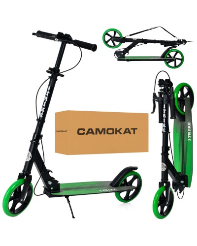 Самокат 2-колісний на алюмінієвій рамі, колеса ПУ 200 мм, кермо 89-100 см, підніжка 33-15 см, підставка, ручне гальмо.