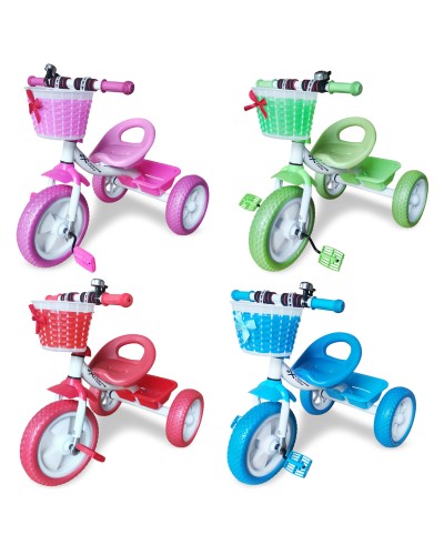 Велосипед 3-колісний з колесами 10 та 8 дюймів та кошиком, в асортименті