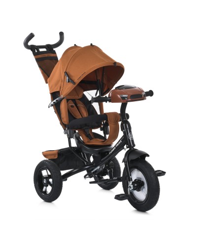 Велосипед 3-колісний на металевій рамі з гумовими колесами 12 та 10дюймів, USB, Bluetooth, пультом, світлом, вільним ходом коліс, гальмами, підшипниками, помаранчевий.