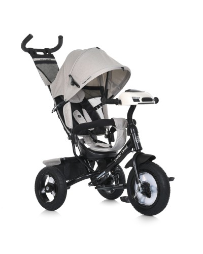 Велосипед 3-колісний на металевій рамі з гумовими колесами 12 та 10дюймів, USB, Bluetooth, пультом, світлом, вільним ходом коліс, гальмами, підшипниками, бежевий