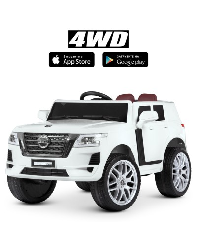 Джип р/к 2,4G на акумуляторі 12V 9AH з 4 моторами по 25W музичний зі світлом, USB, EVA, шкіряними сидінням, білий.