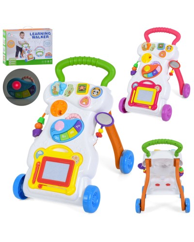 Ходунки з ігровою панеллю музичні зі світлом, звуками тварин, піаніно, дошкою для малювання ч/б, сортером, диском-тріскачкою