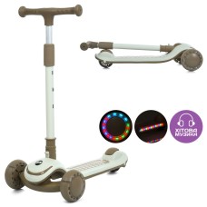 Самокат 3-колісний на металопластиковій рамі, 2 передні 120 мм зі світлом, заднє 90 мм зі світлом, кермо 65-78 см, підніжка
